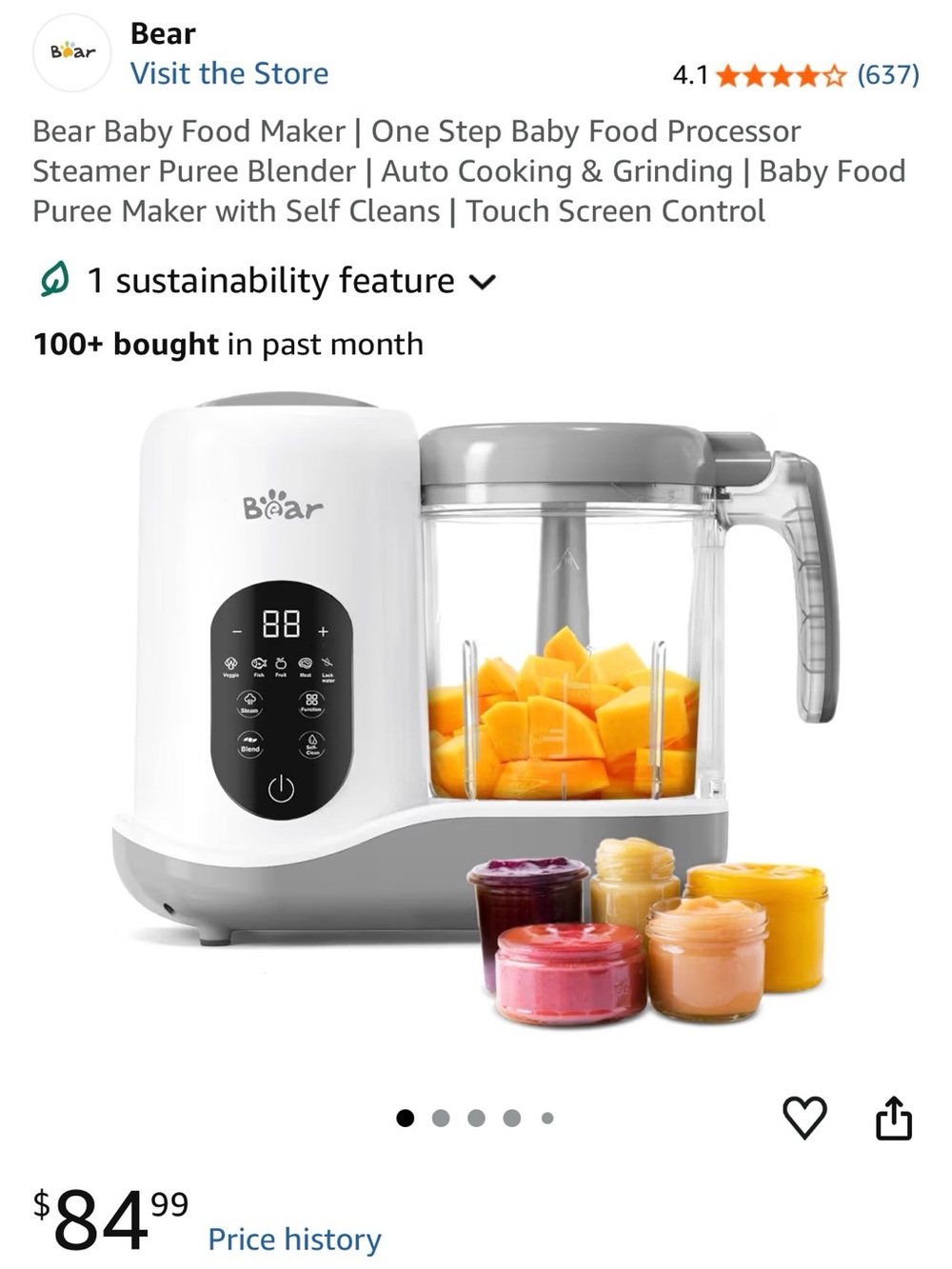 Bear Baby Food Maker - White & Gray Baby Food Processor
